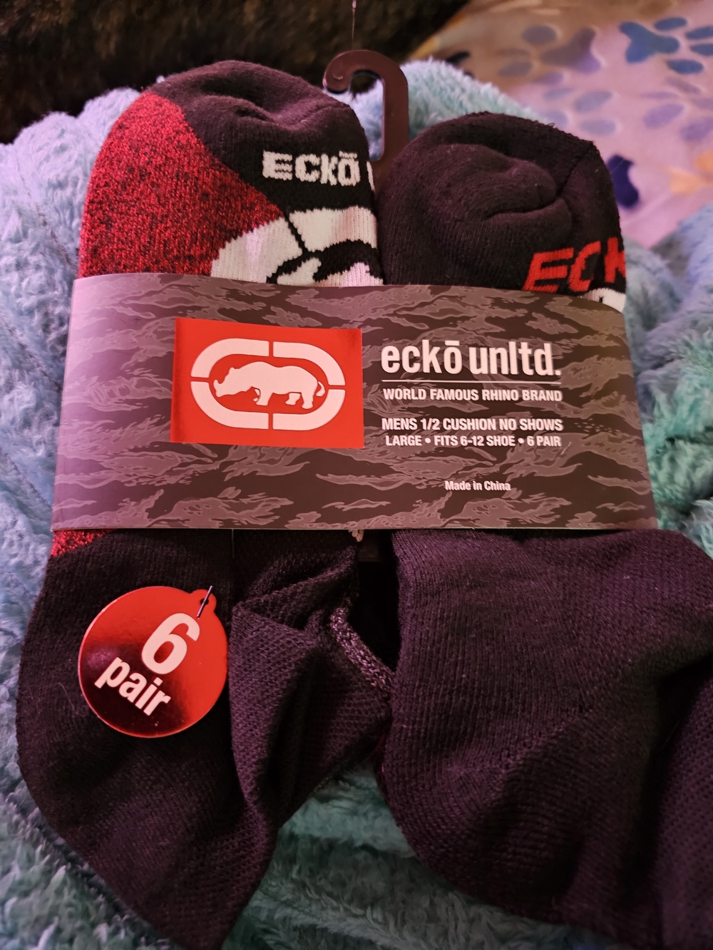 Ecko Unltd Black & Red Men's 6-Pack No-Show Athletic Socks NWT Retail $18